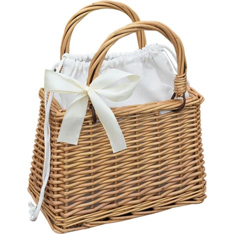 Sac à Main Panier carré avec nœud, Sac en rotin à poignée supérieure avec Doublure en Tissu, Main en Paille tissée, Osier de Style Boho 9, 5x5, 1x6, 3 Pouces (1/5)