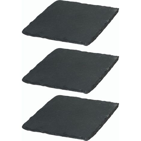 Lot de 3 assiettes en ardoise carrées (20 x 20 x 0,5 cm) - Idéales pour sushis, en pierre ou pour buffet.