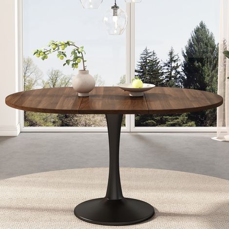 Table de salle à manger ovale extensible – Utilisable comme table basse ou table de détente – Style moderne et minimaliste – 100/140 × 100 × 75 cm – Noyer (1/5)