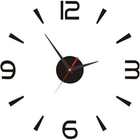 Horloge Murale DIY,  Noir Horloge Européenne Petite Horloge Murale Silencieuse sans Cadre, Simple Créatif Acrylique 3D Sticker Mural Horloge pour Chambre Salle D'étude