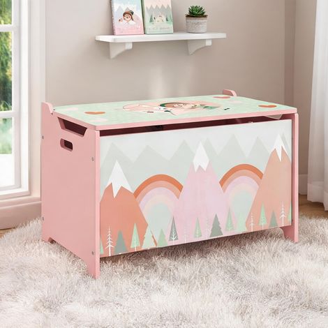 Coffre de rangement enfant 60 cm rose à motif renard en MDF (1/5)