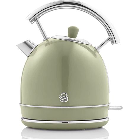 SWAN SK14630GNEU Retro Hervidor Agua Eléctrico, 1,8 L, Resistencia Oculta Acero Inoxidable, sin BPA, Inalámbrico 3000W Verde