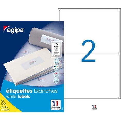 200 étiquettes blanches - A4 - 199,6x144,5mm - Multi-usage - Agipa 101310 (1/5)