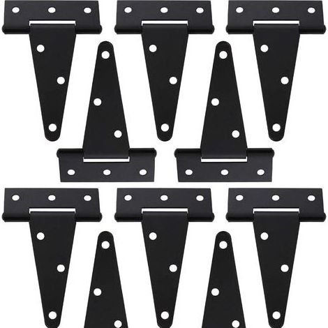 Set mit 10 x 10,2 cm T-Scharnieren für Gartenhäuser, Scheunentore, Tore, Zäune und Gartentore, schwarzes Schmiedeeisen (1/5)