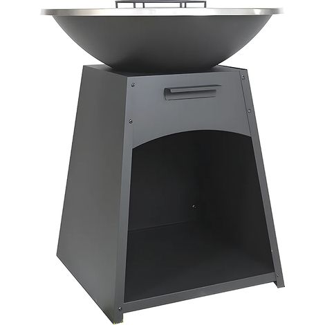 Barbecue plancha brasero à charbon et bois avec rangement en acier - L81 x l81 x H96 cm - Noir - CORVERA (1/5)