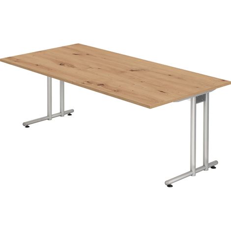 bümö® Schreibtisch "N-Serie", Tischplatte 200 x 100 cm in Asteiche, Gestell in silber (1/5)