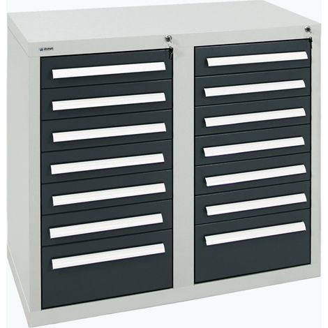Stumpf Schubladenschrank Serie T-100/35-1, RAL 7035/7016, 14 Schubladen (1/3)
