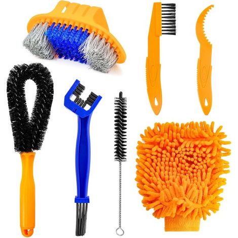 Set di 7 spazzole per la pulizia della catena della bicicletta, kit di manutenzione per la pulizia di catena, pignone, pneumatici e motore della bicicletta. (1/2)