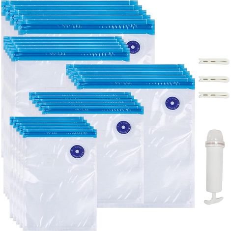 20 Pcs Sac Sous Vide Alimentaire , Sans BPA Sac Mise Sous Vide Alimentaire avec Pompe Manuelle et Clips D'étanchéité (5 Tailles) (1/5)