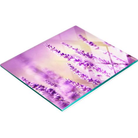 Tabla de cortar decorativa de cristal para cocina con motivos de lavanda, 60x52 cm. (1/5)