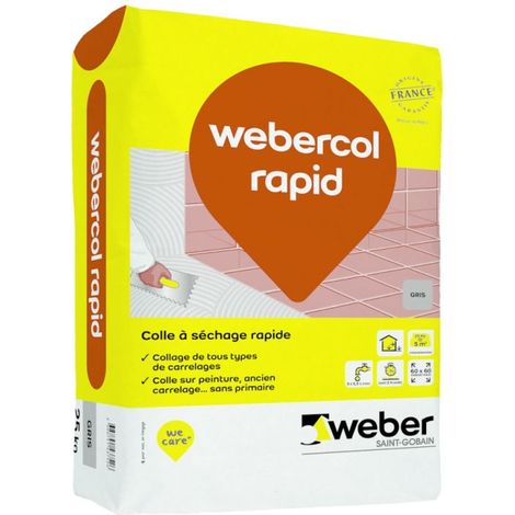 Weber – Colle pour carrelage à séchage rapide – Mortier colle pour tous formats jusqu'à 60x60 cm – Application sur supports variés – Sac 25kg