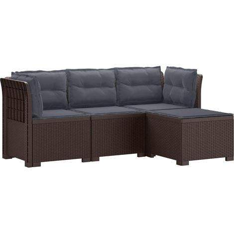 Canapé de Jardin Modulable 4 Places en PP Style Rotin Marron avec Coussins Gris Clair - PANGIVO (1/5)