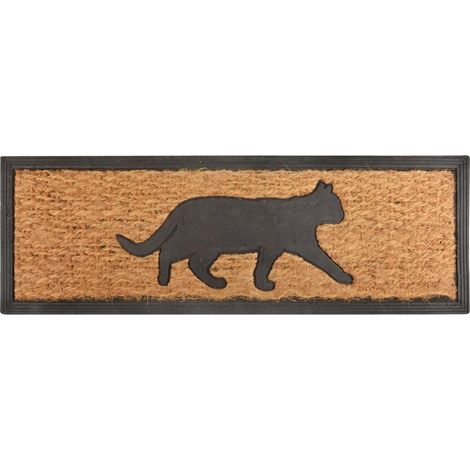 Zerbino tappeto in cocco e gomma con disegno gatto 75,1x25,3cm