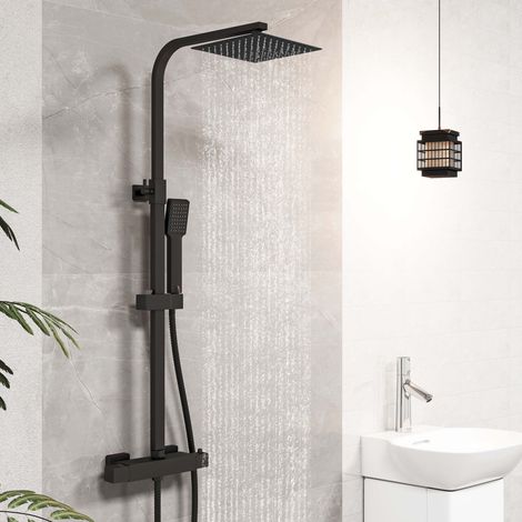 AICA Bathroom Matt Black Square Mixer Shower Thermostatic Set Twin Head