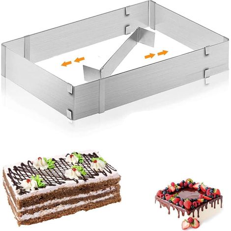 Plateau À Gâteau Rectangulaire - Cadre À Gâteau Réglable En Acier Inoxydable - Avec 2 Spatules - Pour Gâteaux Et Pâtisseries De Différentes Tailles - Lot De 1