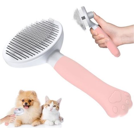 Brosse - Chien - Brosse Ergonomique - Nettoyage Facile - Pour Chiens, Chats et Lapins - Rose (1/4)