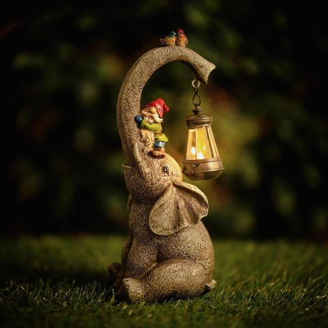 Statue d'éléphant solaire avec lanterne, décoration de jardin en résine pour terrasse ou patio. (1/4)