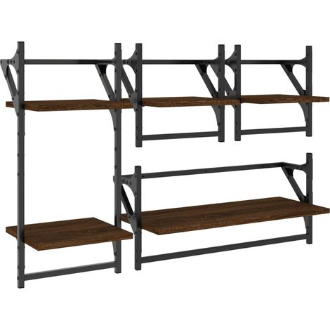 Maison Exclusive - 4-tlg. Wandregal-Set mit Stangen Braun Eichen- (1/5)