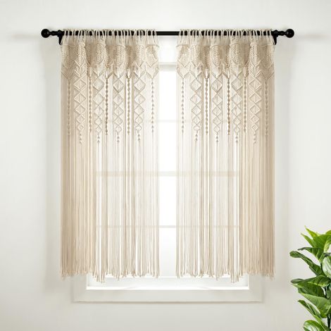 Rideau de fenêtre en Coton texturé macramé bohème, séparateur de pièce, Porte, décoration Murale, 160 cm (L) x 101,6 cm (l), Neutre (1/5)