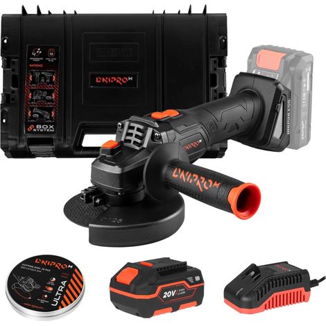 Dnipro-M Amoladora Angular DGA-202SBC 20V Brushless, Radial 125 mm, 6 Velocidades hasta 9.000 rpm, M14, Arranque Suave, Batería 4Ah y Cargador (1/5)