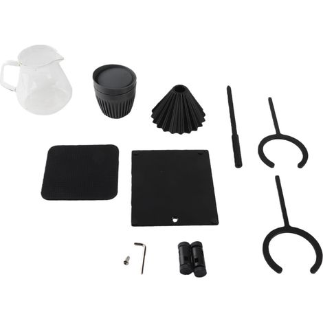 Support Filtre à Café Double Étagère Aluminium Alliage Verre Céramique Noir Pot Tasse Portable Ajustable (1/4)