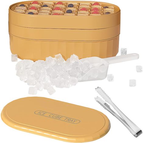 Ice Cube Box, Double Layer Ice Cube Tray with 72 Compartments, Stackable Silicone Ice Cube Mold, BPA Free Ice Cube Tray, for Drinks, Juice, Candy, Wine. (YELLOW)