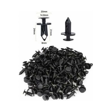 Lot de 120 rivets de fixation en plastique pour voiture, noirs, trou de 8 mm, rivets simples en plastique (1/3)