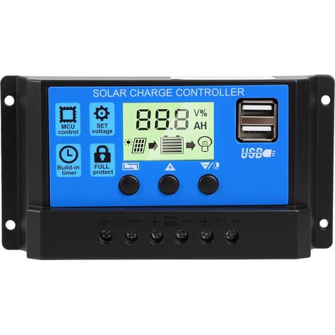 30A PWM-Solar-Laderegler, 12V/24V-Laderegler Solarregler mit einstellbarem LCD-Bildschirm, 5V 2 USB-Anschlüssen, automatischer Einstellung, Laderegler für Blei-Säure-Batterien (1/5)