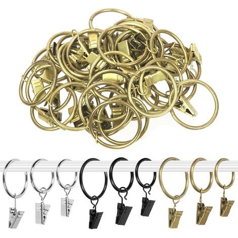 Set mit 40 Gardinenringen inklusive Clips – Innendurchmesser: 3,5 cm – Geeignet für Gardinenstangen bis 2,5 cm Durchmesser (1/5)