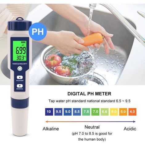 5-in-1 Digital Water Quality Tester pH/TDS/EC/Temperature - For Swimming Pools, Drinking Water, Aquariums (1/4)
