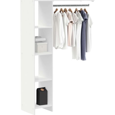 Dressing mural Barbara pour chambre à coucher avec 4 étagères et barre de suspension en blanc mat 123 x 180 x 40 cm (1/5)