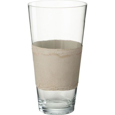 Vase Déco en Verre "Delph" 35cm Transparent & Beige (1/3)