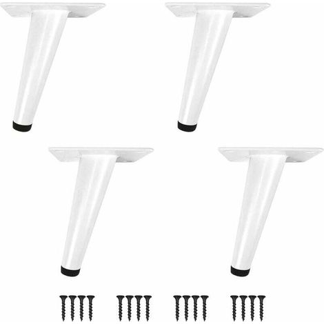 Table Legs, Cone-Shaped Furniture Legs, 4-Piece Set, Stainless Steel Cabinet Legs, Angled/Vertical with Silent Base (Height: 10 cm (4"), White, Angled) (1/4)