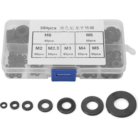 Kit de 350 rondelles plates en nylon noir M2 à M8 pour bricolage et réparations (1/5)