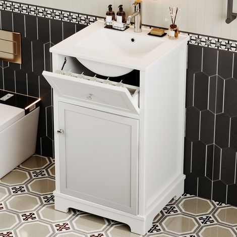 CHICFURN Mueble de lavabo 51 × 46 × 87 cm de MDF blanco con lavabo cerámico, montaje mural (1/5)