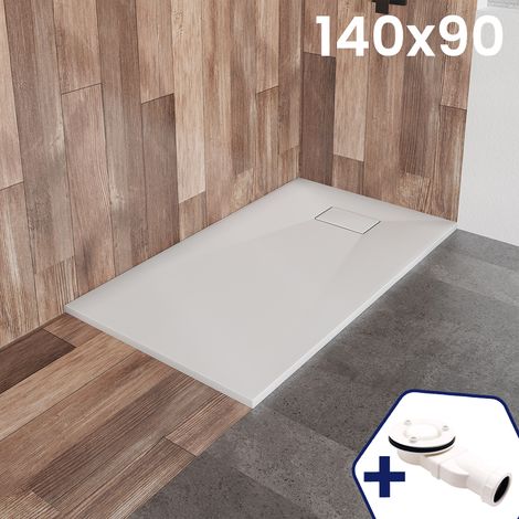 BADLAND Duschwanne 140x90x3,2 VIDAR Weiß Verbundwerkstoff Duschtasse Rechteck, Steinoptik, mit Ablaufgarnitur Ø 90 mm (1/5)