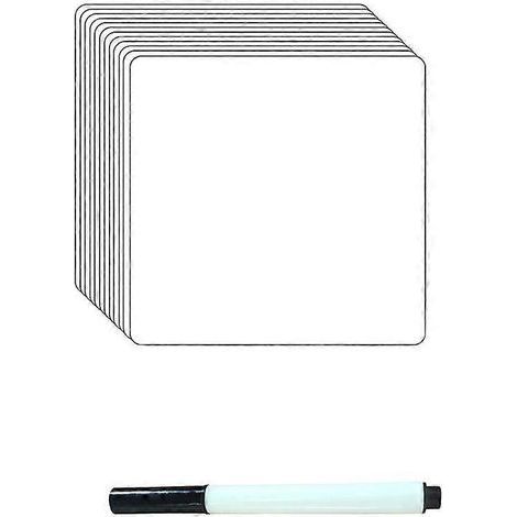 Set mit 12 selbstklebenden, ablösbaren und trocken abwischbaren Whiteboard-Etiketten, inklusive Stift. – 10 x 10 cm – Weiß (1/3)