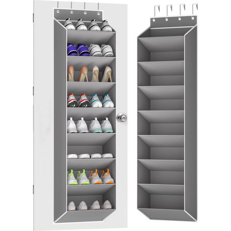Armoire à chaussures suspendue au-dessus de la porte avec 8 grandes poches profondes, étagère à chaussures, étroite, convient pour 16 à 24 paires d'organiseurs de chaussures, dans la salle de (1/5)