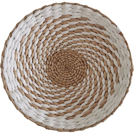 Décoration Murale Ronde - Tissée en Typha - Style Bohème Ethnique - Pour Salon Chambre ou Café - Blanc - 30 cm (1/3)