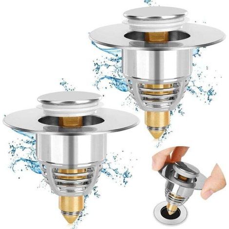 2pcs Bonde Lavabo Universel, Bouchon de Vidange Amélioré, Pull Type Bonde Evier, Accélère Le Drainage sans colmatage, pour Baignoire, Cuisine (1/4)