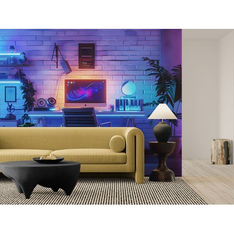 Papier Peint Gaming - Bureau RGB Futuriste - 500 x 270 cm (1/2)