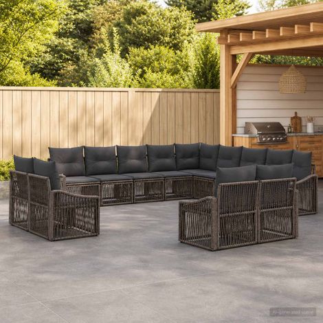 Set divano da giardino modulare da 13 posti in polyrattan con cuscini grigio, 13 pezzi - PANGIVO (1/5)