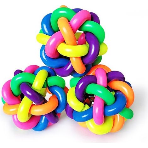 Set di 3 giocattoli da 6 x 6 x 6 cm per cani e gatti. Palline colorate con campanellino in TPR. Un giocattolo che fa rumore e allontana la noia da Tedd. (1/5)
