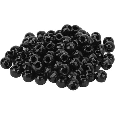100 perles à tresser pour cheveux, trou large 12 mm, plastique noir, adaptées aux tresses et dreadlocks