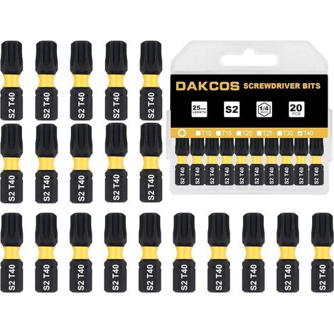 Jeu de 20 embouts Torx T40 en acier S2, 25mm, 1/4" (1/4)