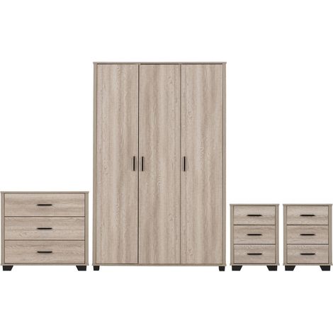 Oliver 3 Door Wardrobe Bedroom Set - L52 x W190 x H120 cm - Light Oak