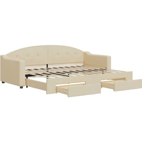 Canapé-lit avec matelas gigogne et tiroirs, matelas non inclus, beige, 80 x 200 cm (1/5)