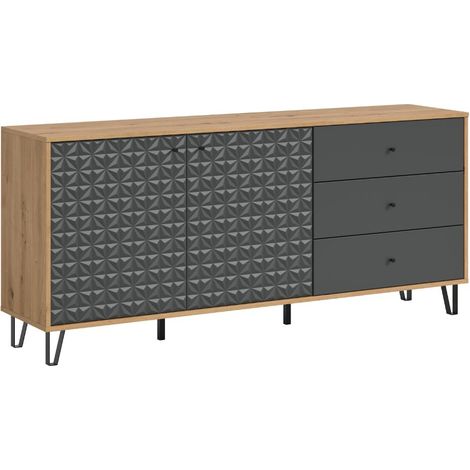Prisma Sideboard 3 Schubladen, 2 Türen Eiche Dekor, grau matt.