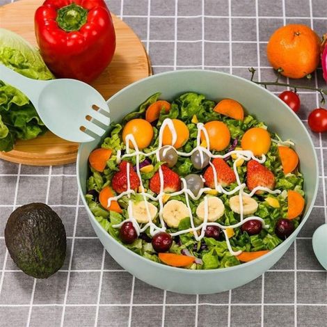 Saladier en fibre de bambou avec couverts, Fibre de bambou Bowl Saladier, bambou massif avec couvercle en bambou (1/4)