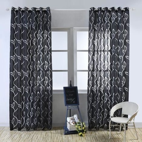 Lot de 2 Rideau Voilage - Décoration de Maison - 100 x 250 cm - Noir (1/4)
